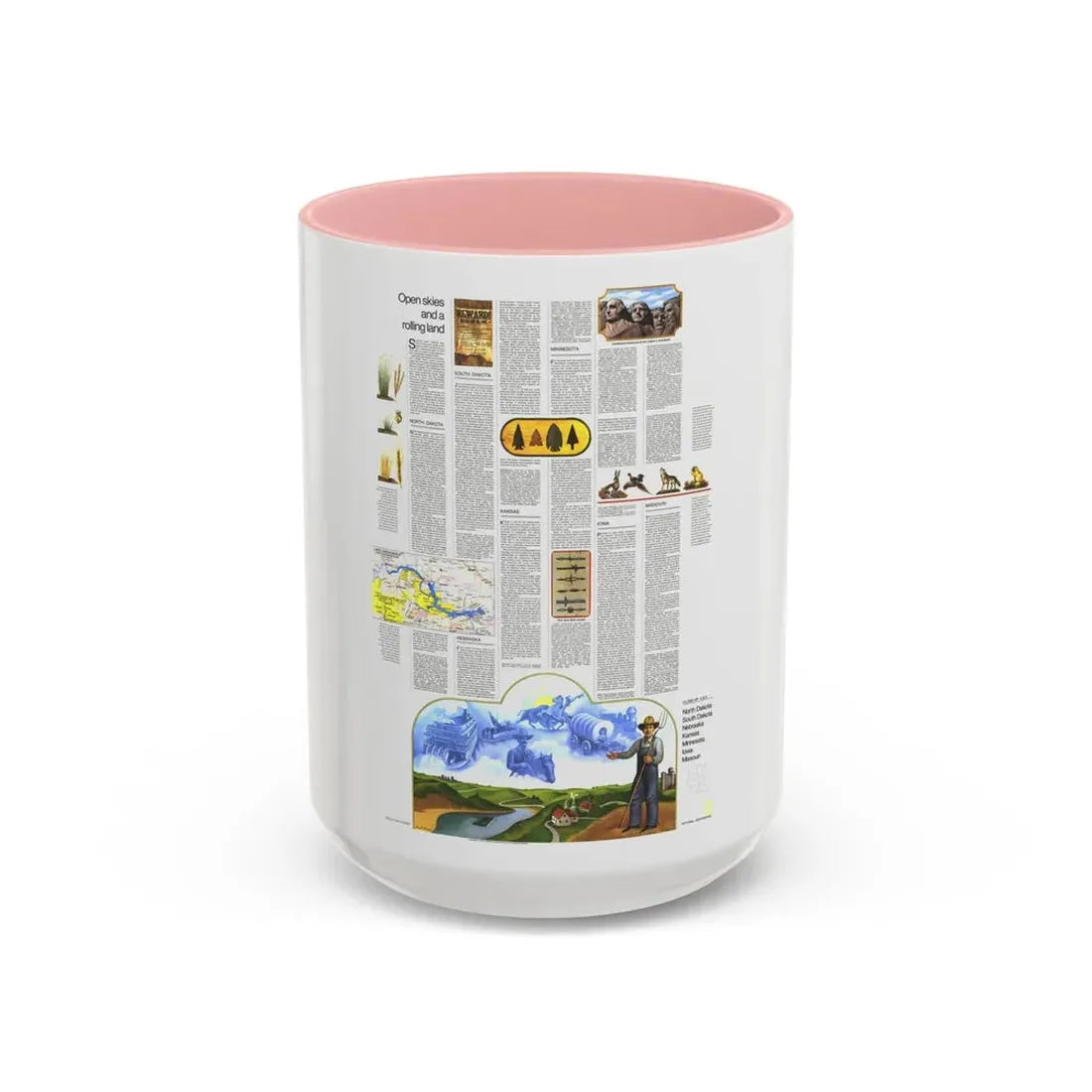 USA - North Central States 2 (1974) (Map) Accent Coffee Mug 15oz Pink - Go Mug Yourself