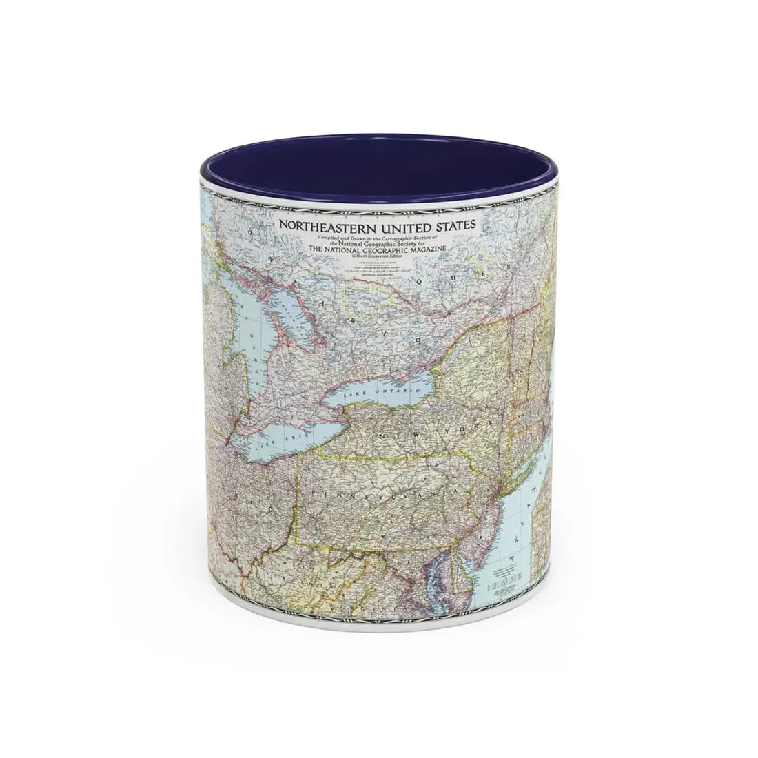 USA - Northeastern (1945) (Map) Accent Coffee Mug 11oz Navy - Go Mug Yourself