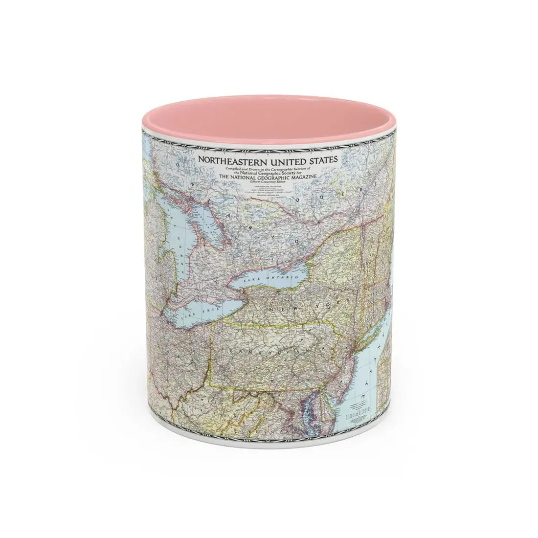 USA - Northeastern (1945) (Map) Accent Coffee Mug 11oz Pink - Go Mug Yourself