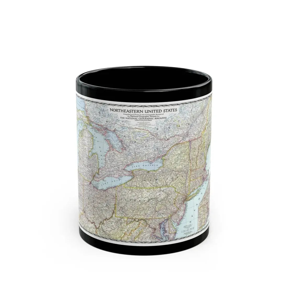 USA - Northeastern (1945) (Map) Black Coffee Mug 11oz - Go Mug Yourself