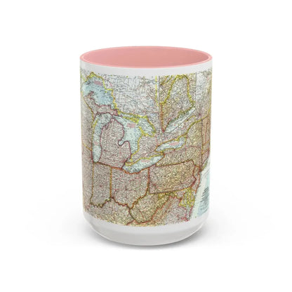 USA - Northeastern & Great Lakes (1959) (Map) Accent Coffee Mug 15oz Pink - Go Mug Yourself