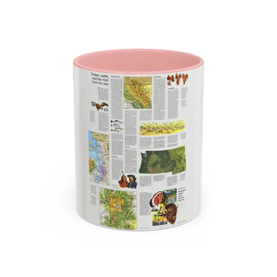 USA - Northwest 2 (1973) (Map) Accent Coffee Mug 11oz Pink - Go Mug Yourself