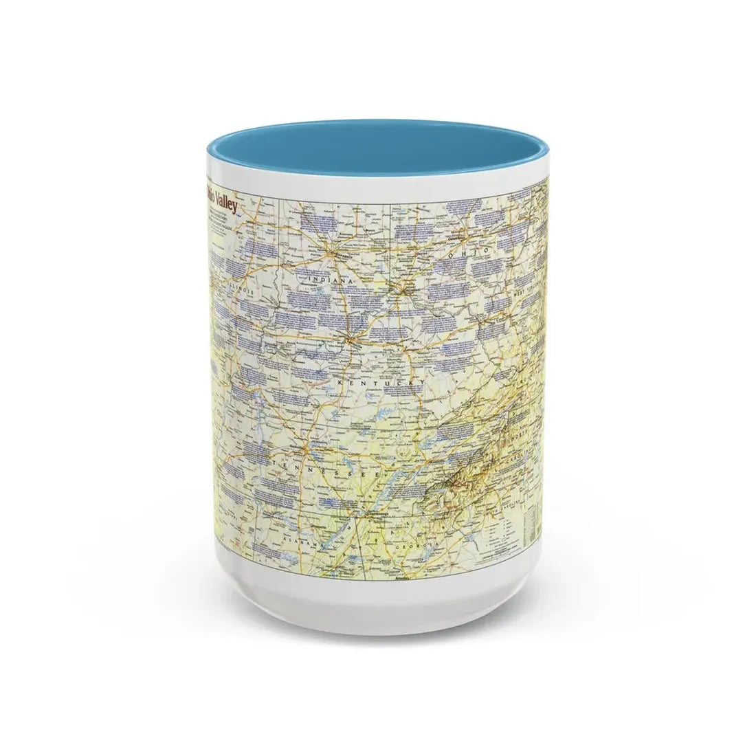 USA - Ohio Valley 1 (1985) (Map) Accent Coffee Mug 15oz Light Blue - Go Mug Yourself