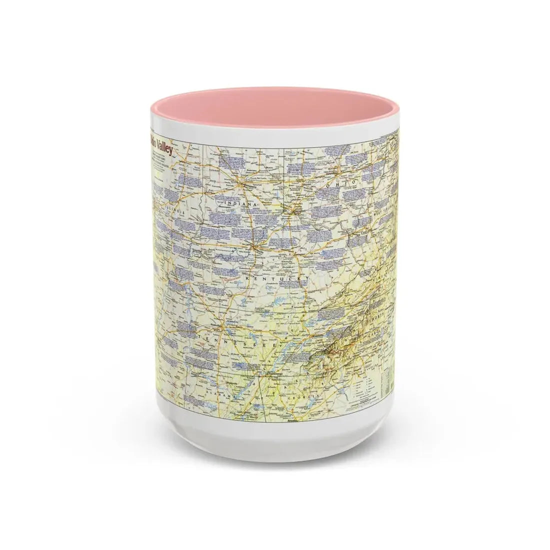 USA - Ohio Valley 1 (1985) (Map) Accent Coffee Mug 15oz Pink - Go Mug Yourself