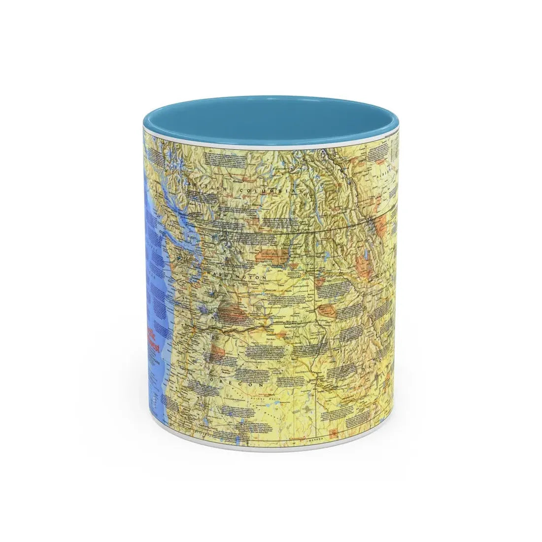 USA - Pacific Northwest 1 (1986) (Map) Accent Coffee Mug 11oz Light Blue - Go Mug Yourself