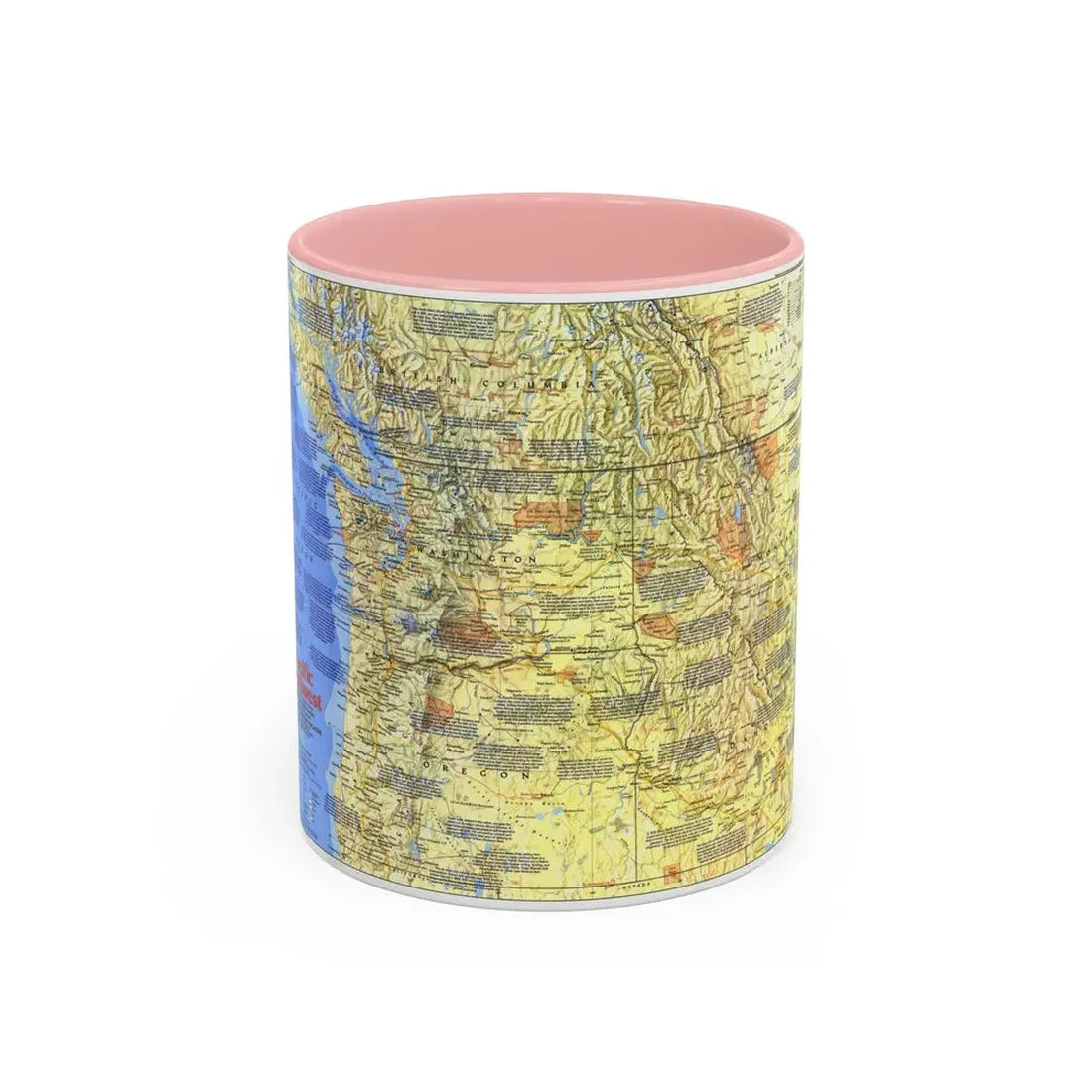 USA - Pacific Northwest 1 (1986) (Map) Accent Coffee Mug 11oz Pink - Go Mug Yourself