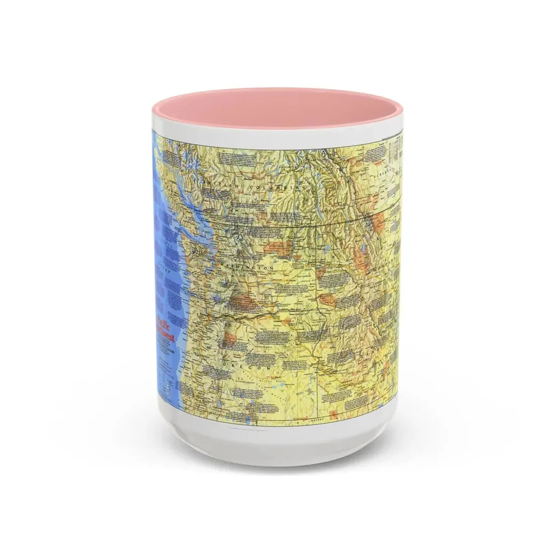 USA - Pacific Northwest 1 (1986) (Map) Accent Coffee Mug 15oz Pink - Go Mug Yourself