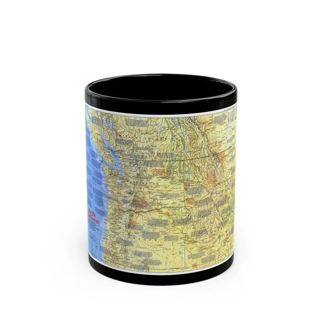 USA - Pacific Northwest 1 (1986) (Map) Black Coffee Mug 11oz - Go Mug Yourself