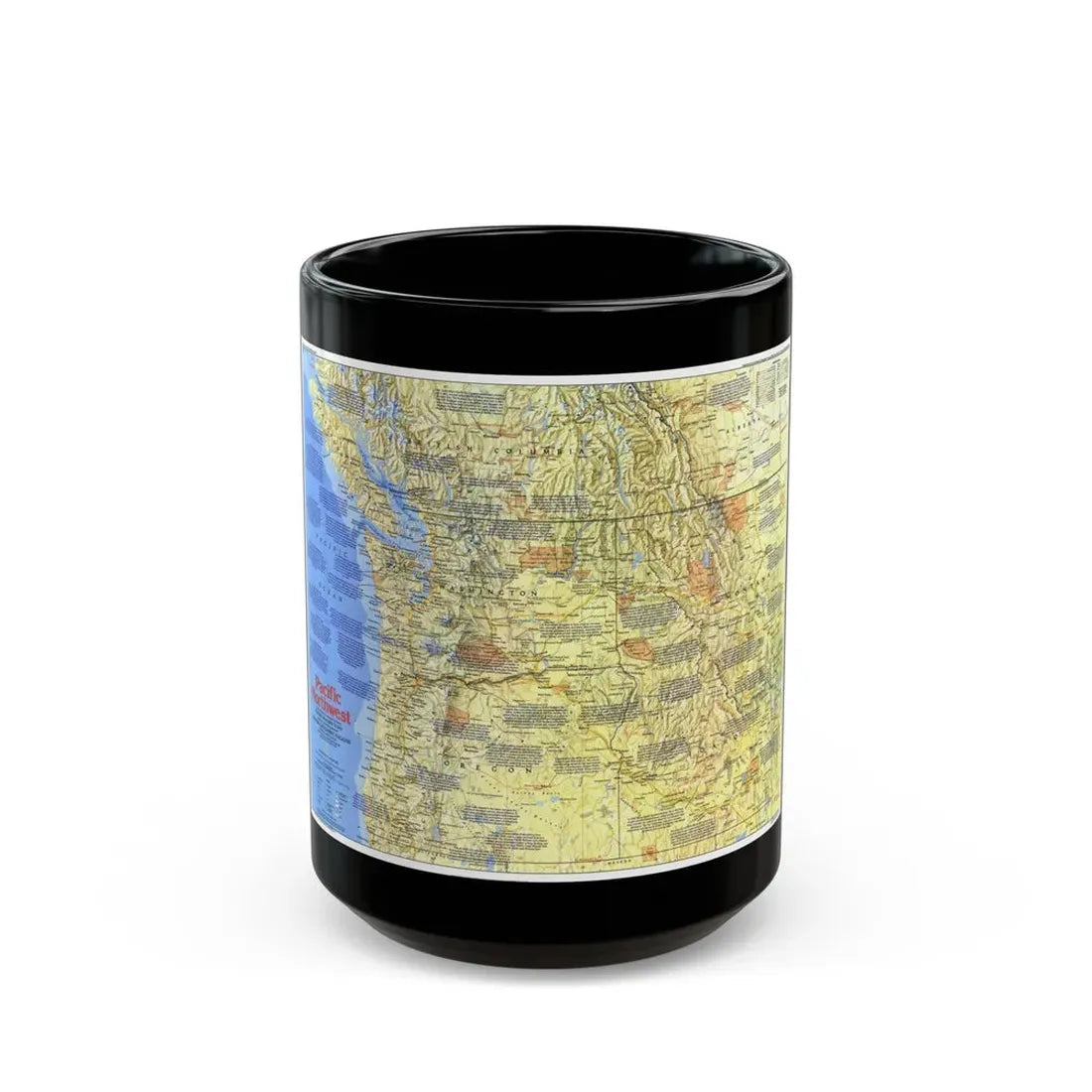 USA - Pacific Northwest 1 (1986) (Map) Black Coffee Mug 15oz - Go Mug Yourself