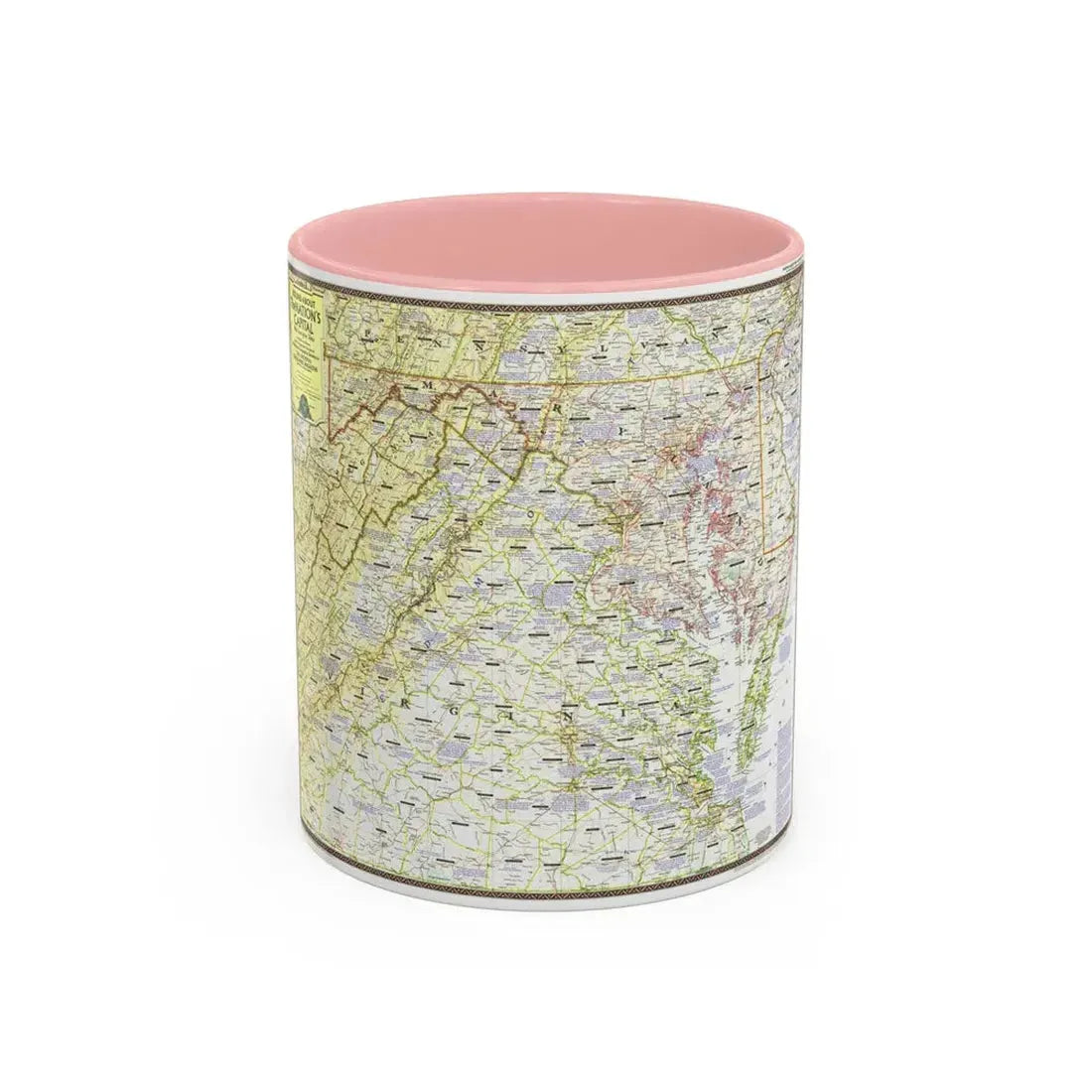 USA - Round About the Nation's Capital (1956) (Map) Accent Coffee Mug 11oz Pink - Go Mug Yourself
