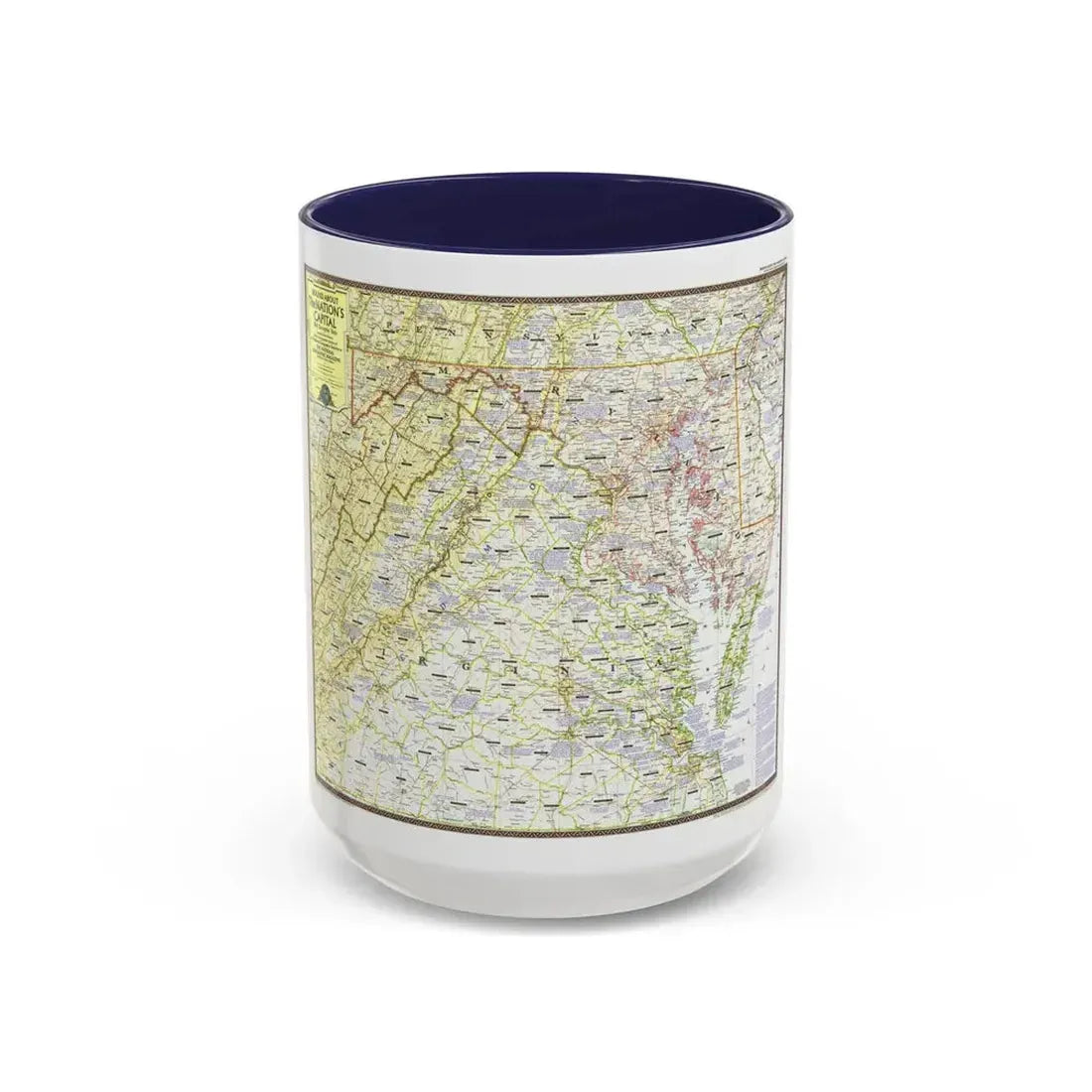 USA - Round About the Nation's Capital (1956) (Map) Accent Coffee Mug 15oz Navy - Go Mug Yourself