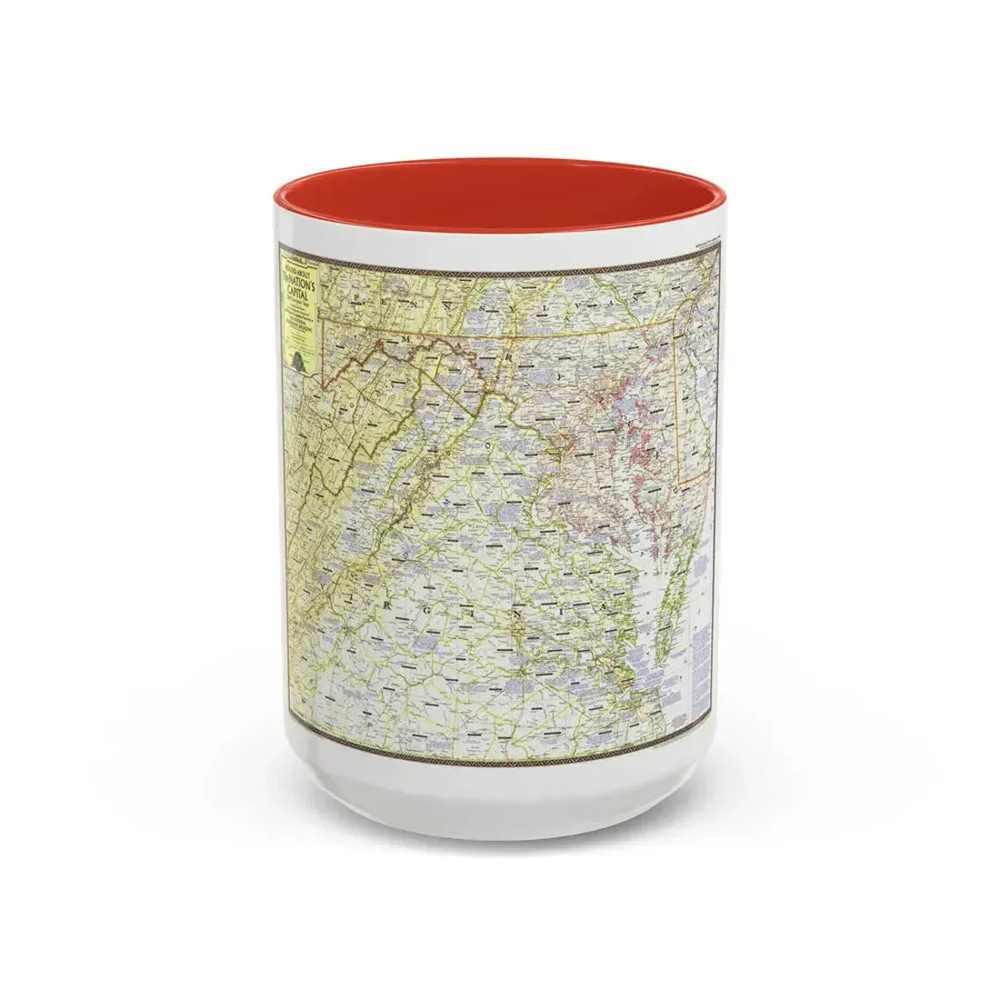 USA - Round About the Nation's Capital (1956) (Map) Accent Coffee Mug 15oz Red - Go Mug Yourself