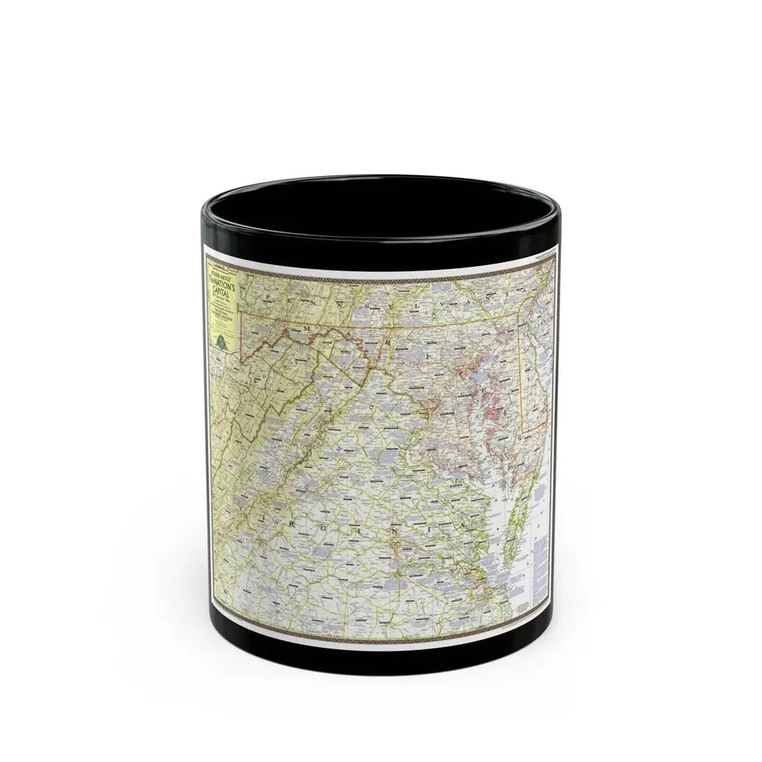 USA - Round About the Nation's Capital (1956) (Map) Black Coffee Mug 11oz - Go Mug Yourself
