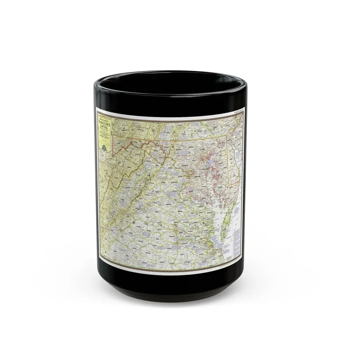 USA - Round About the Nation's Capital (1956) (Map) Black Coffee Mug 15oz - Go Mug Yourself