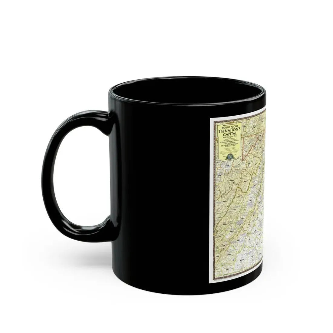 USA - Round About the Nation's Capital (1956) (Map) Black Coffee Mug - Go Mug Yourself