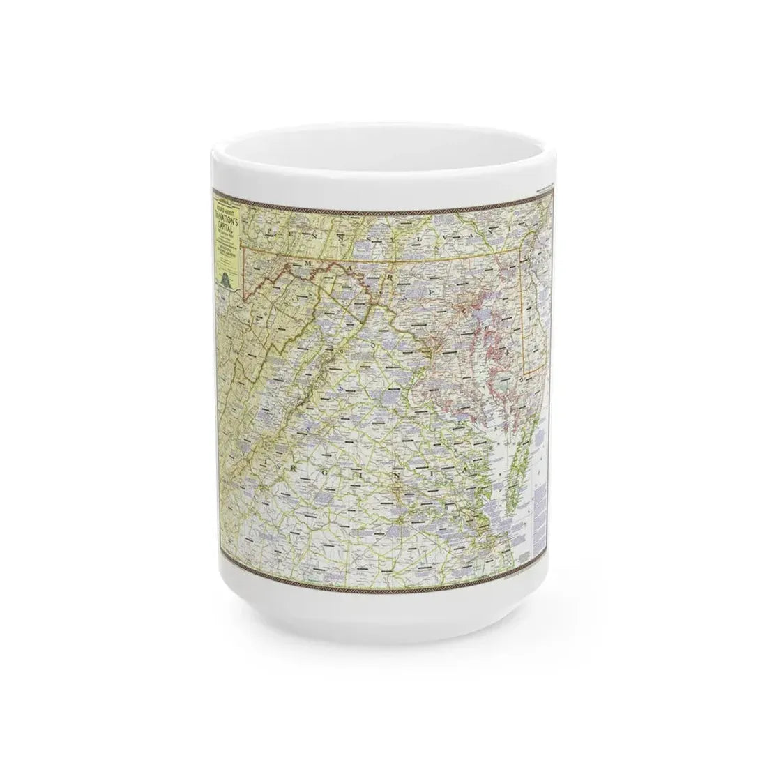 USA - Round About the Nation's Capital (1956) (Map) White Coffee Mug 15oz - Go Mug Yourself