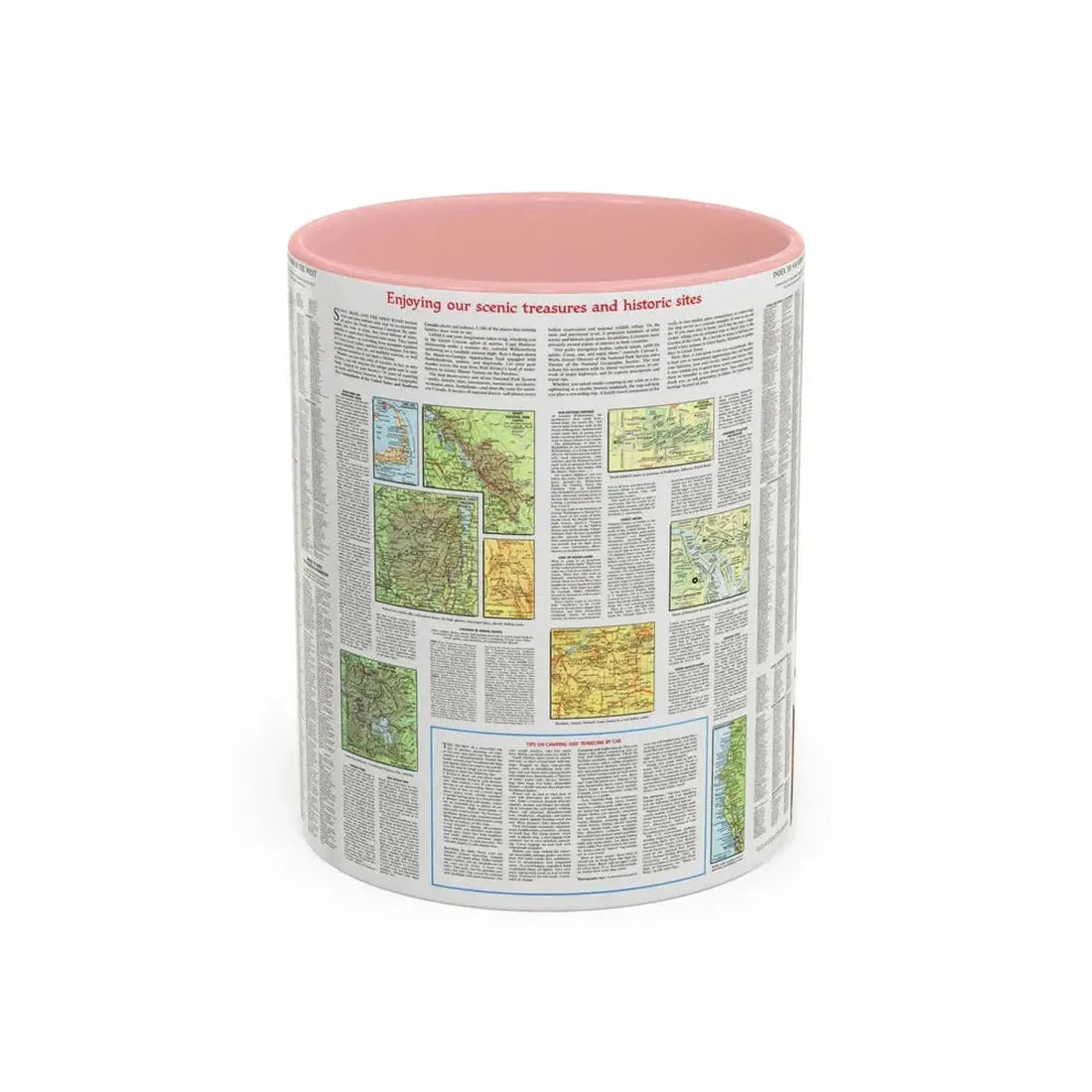 USA - Scenic Treasures and Historic Sites (1966) (Map) Accent Coffee Mug 11oz Pink - Go Mug Yourself