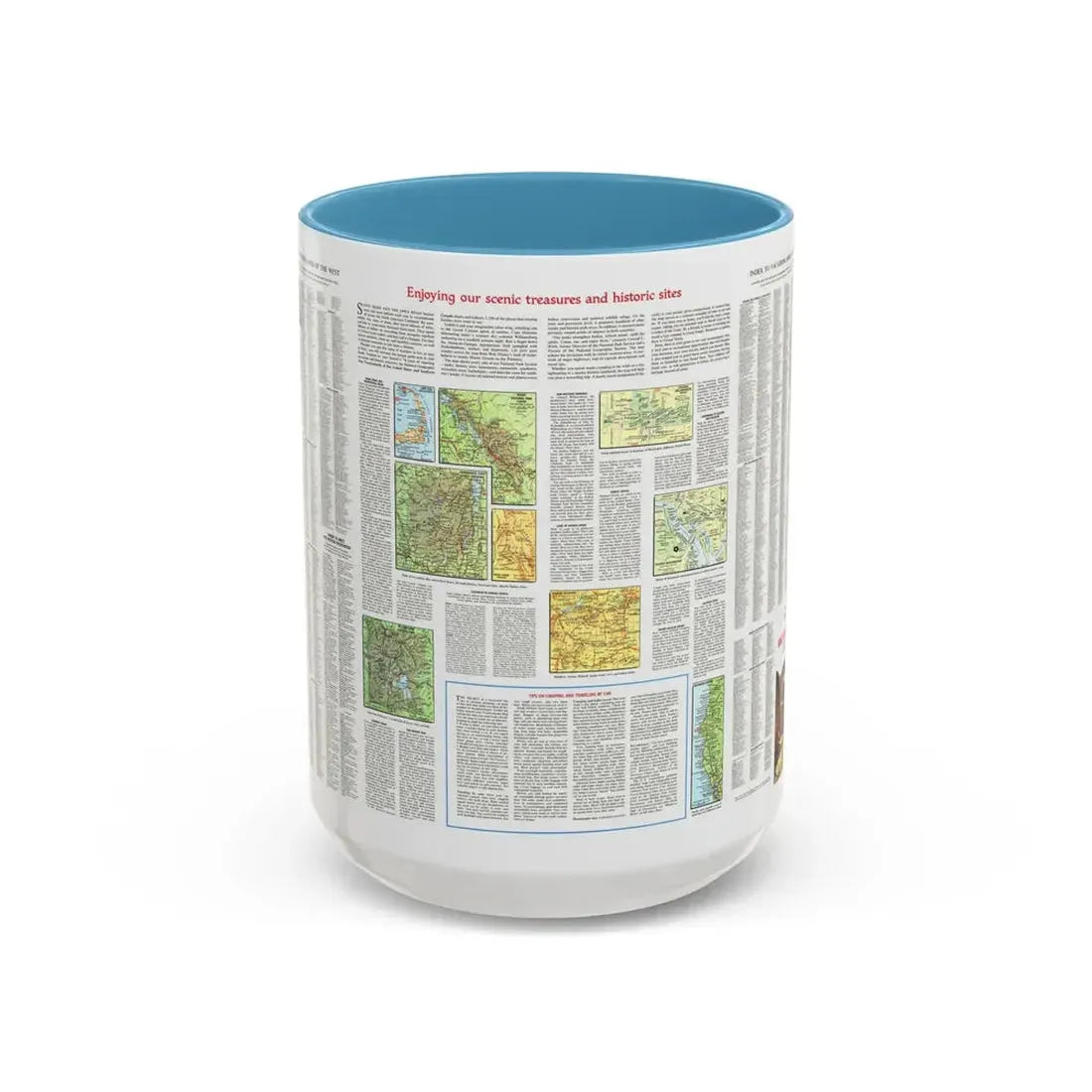 USA - Scenic Treasures and Historic Sites (1966) (Map) Accent Coffee Mug 15oz Light Blue - Go Mug Yourself