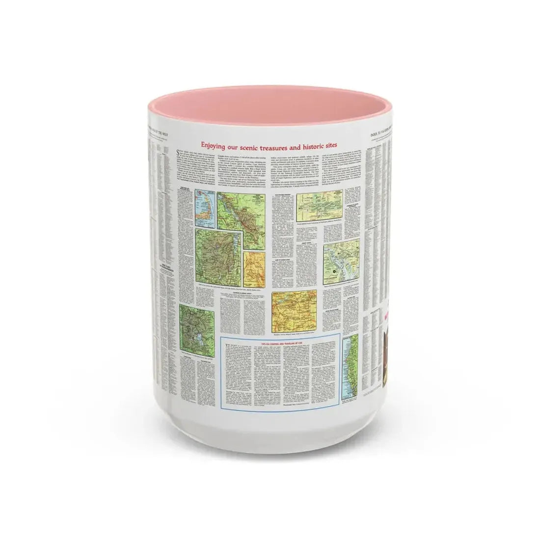 USA - Scenic Treasures and Historic Sites (1966) (Map) Accent Coffee Mug 15oz Pink - Go Mug Yourself