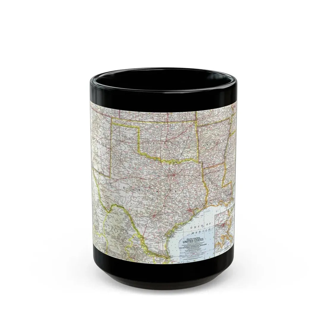 USA - South Central (1961) (Map) Black Coffee Mug 15oz - Go Mug Yourself
