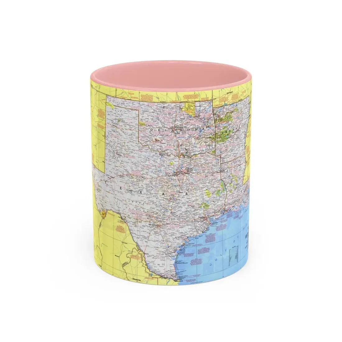 USA - South Central States 1 (1974) (Map) Accent Coffee Mug 11oz Pink - Go Mug Yourself