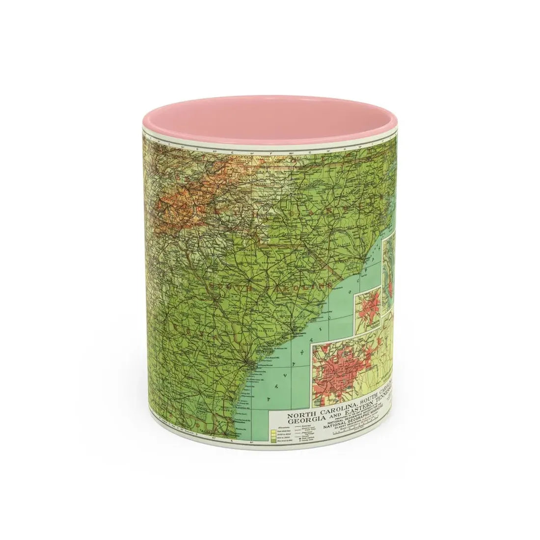 USA - Southeastern (1926) (Map) Accent Coffee Mug 11oz Pink - Go Mug Yourself