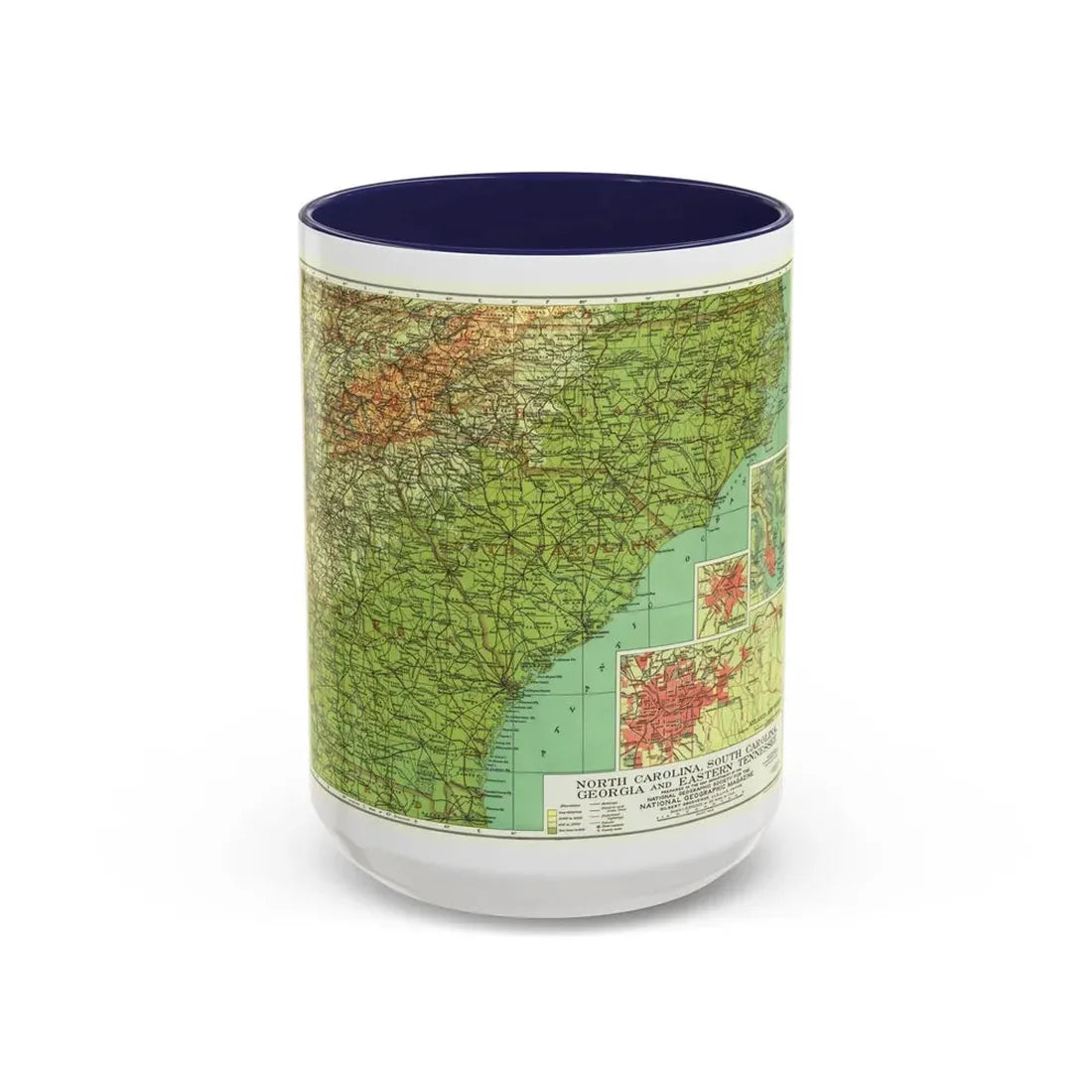 USA - Southeastern (1926) (Map) Accent Coffee Mug 15oz Navy - Go Mug Yourself