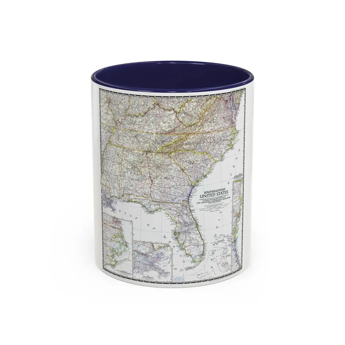 USA - Southeastern (1947) (Map) Accent Coffee Mug 11oz Navy - Go Mug Yourself