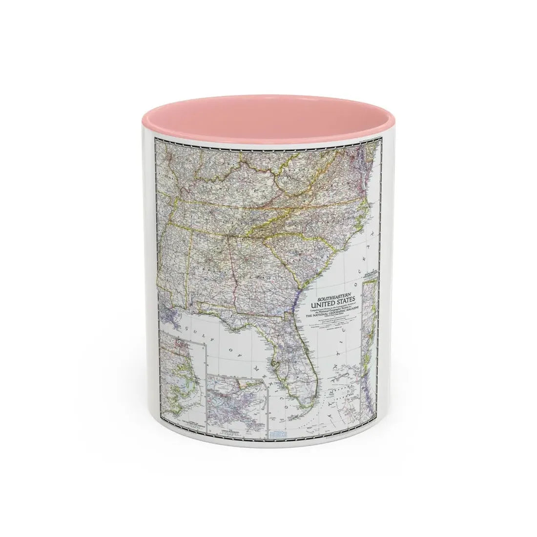 USA - Southeastern (1947) (Map) Accent Coffee Mug 11oz Pink - Go Mug Yourself