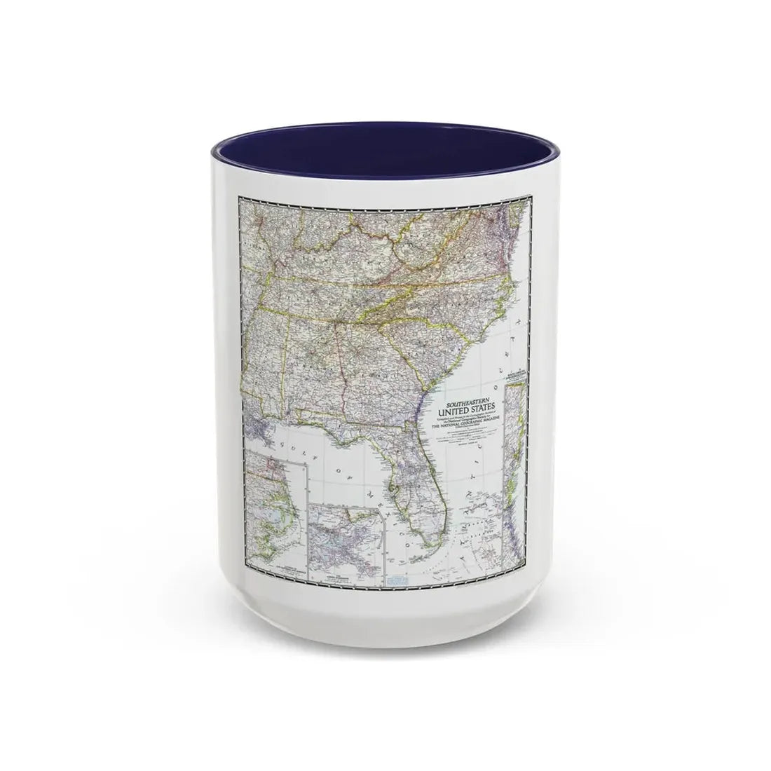 USA - Southeastern (1947) (Map) Accent Coffee Mug 15oz Navy - Go Mug Yourself