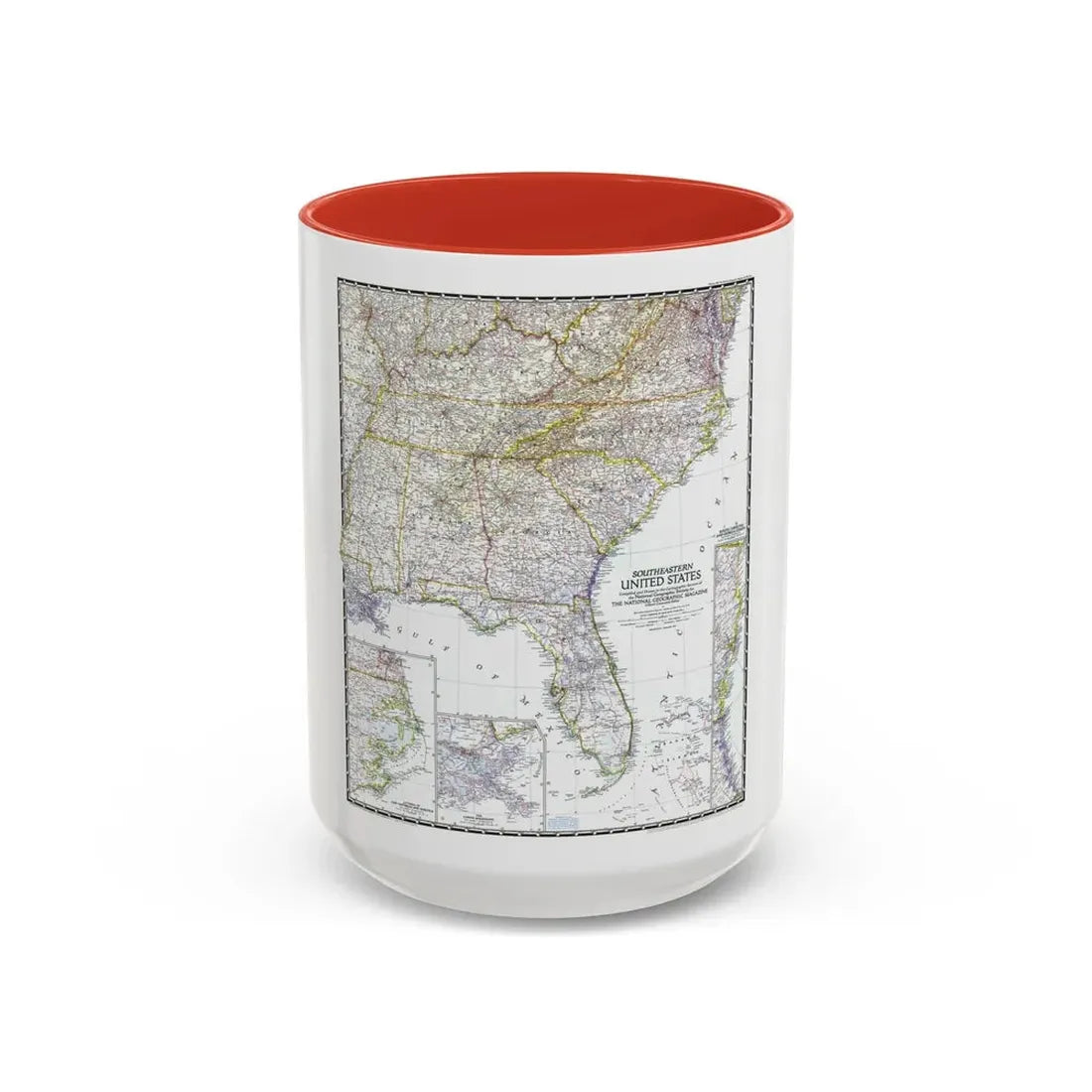 USA - Southeastern (1947) (Map) Accent Coffee Mug 15oz Red - Go Mug Yourself