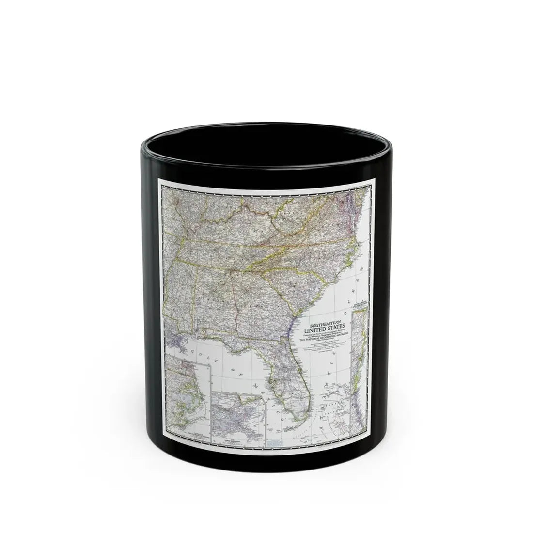 USA - Southeastern (1947) (Map) Black Coffee Mug 11oz - Go Mug Yourself