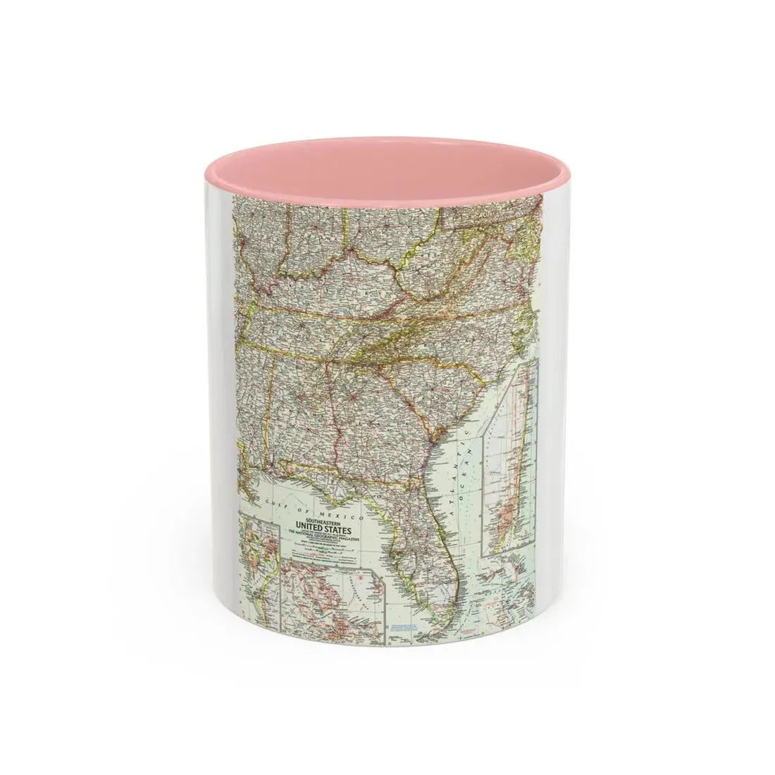 USA - Southeastern (1958) (Map) Accent Coffee Mug 11oz Pink - Go Mug Yourself