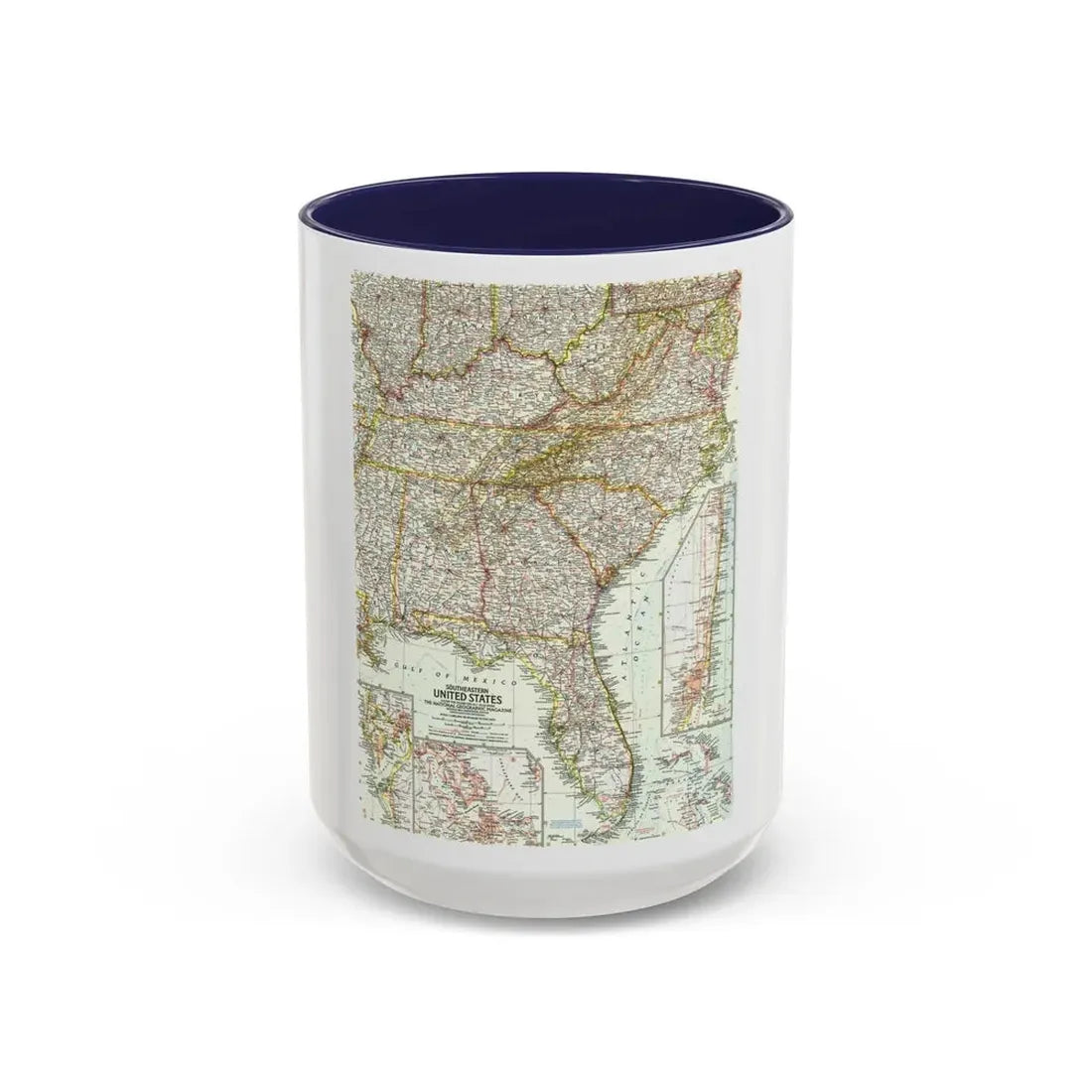 USA - Southeastern (1958) (Map) Accent Coffee Mug 15oz Navy - Go Mug Yourself