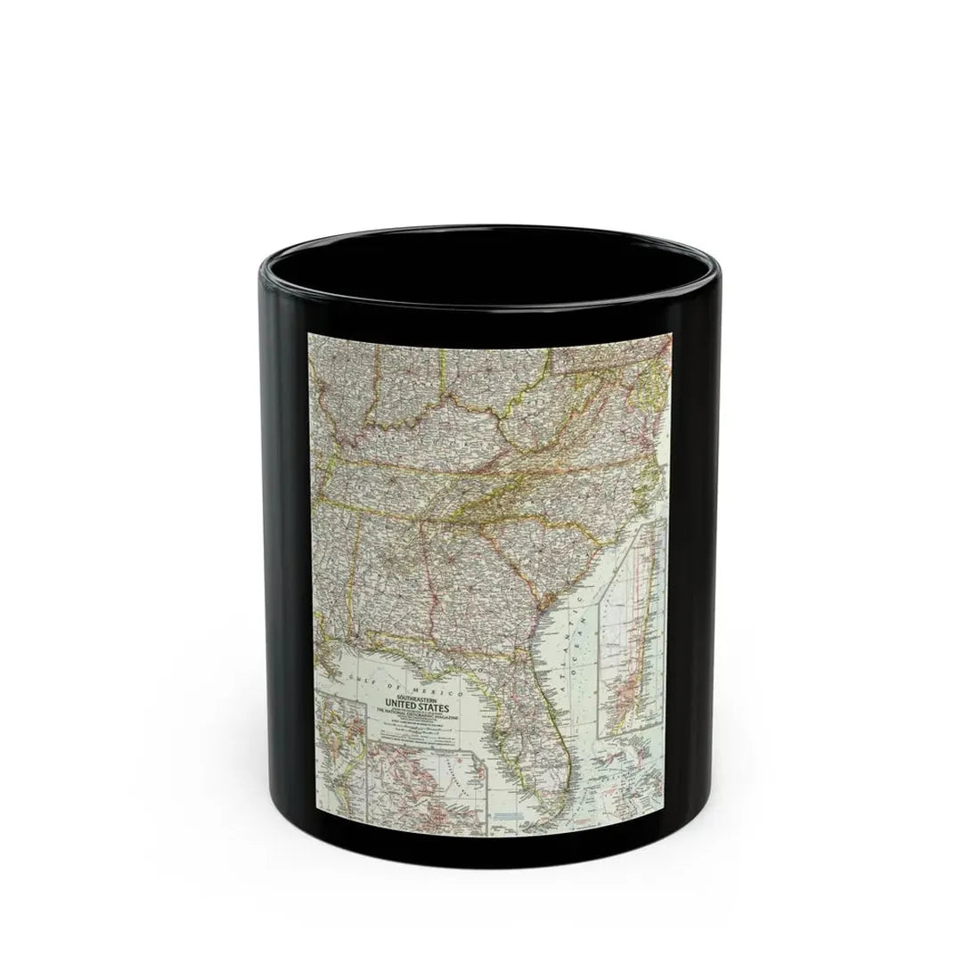 USA - Southeastern (1958) (Map) Black Coffee Mug 11oz - Go Mug Yourself