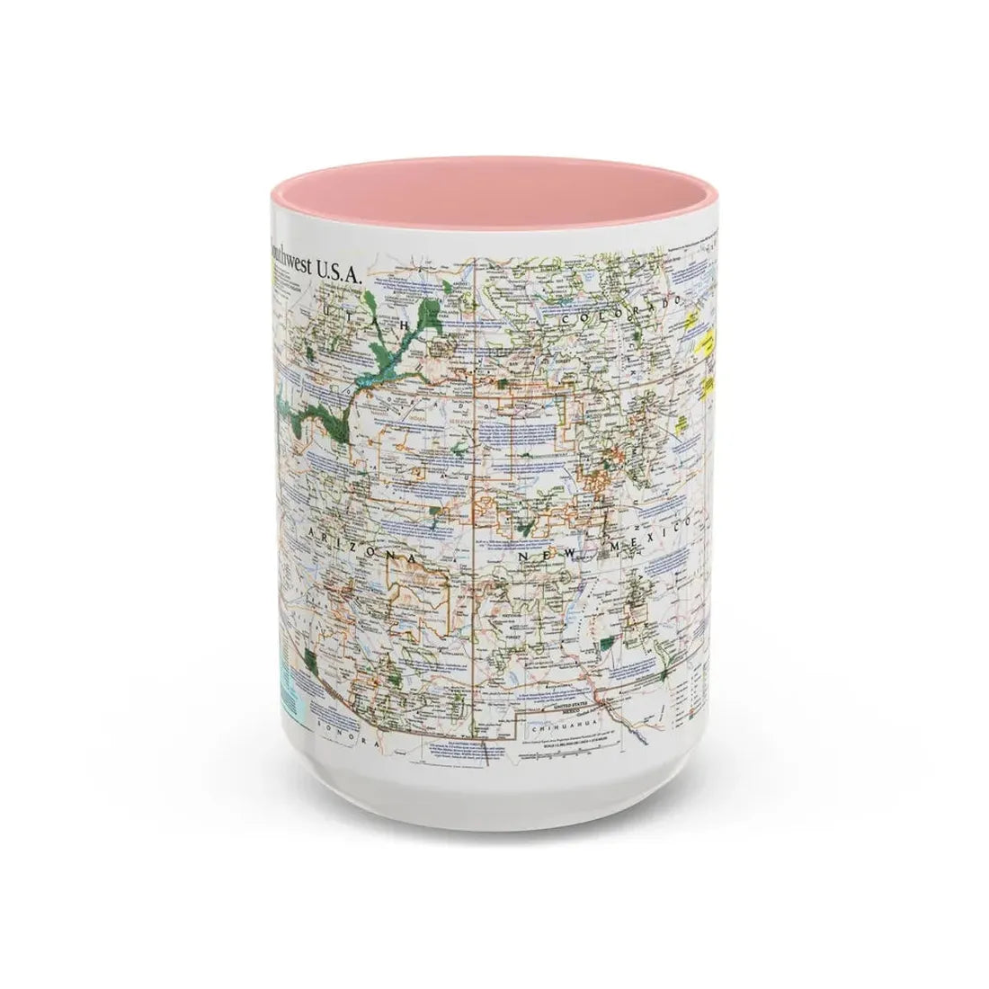 USA - Southwest (1992) (Map) Accent Coffee Mug 15oz Pink - Go Mug Yourself
