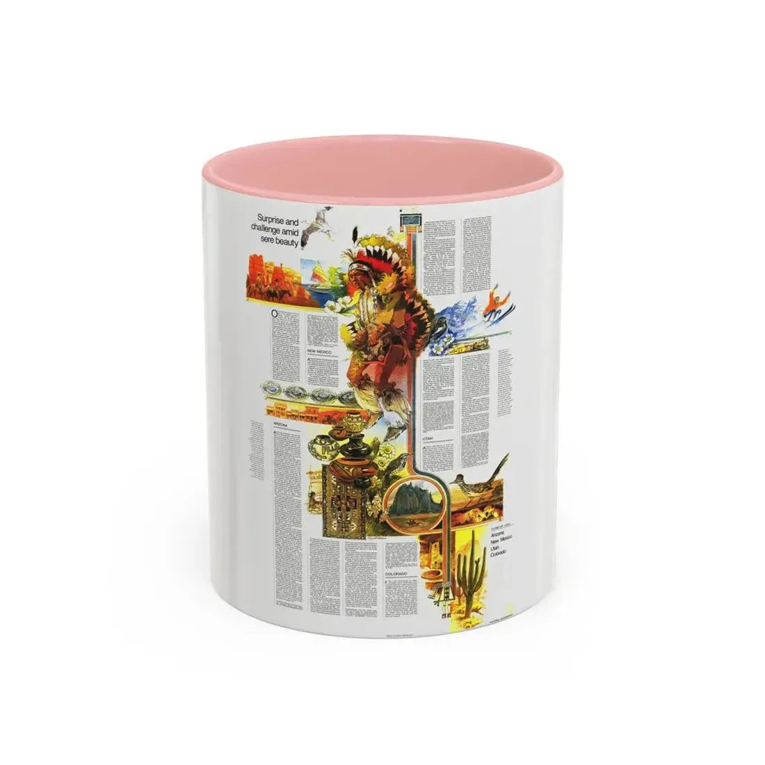USA - Southwest 2 (1977) (Map) Accent Coffee Mug 11oz Pink - Go Mug Yourself