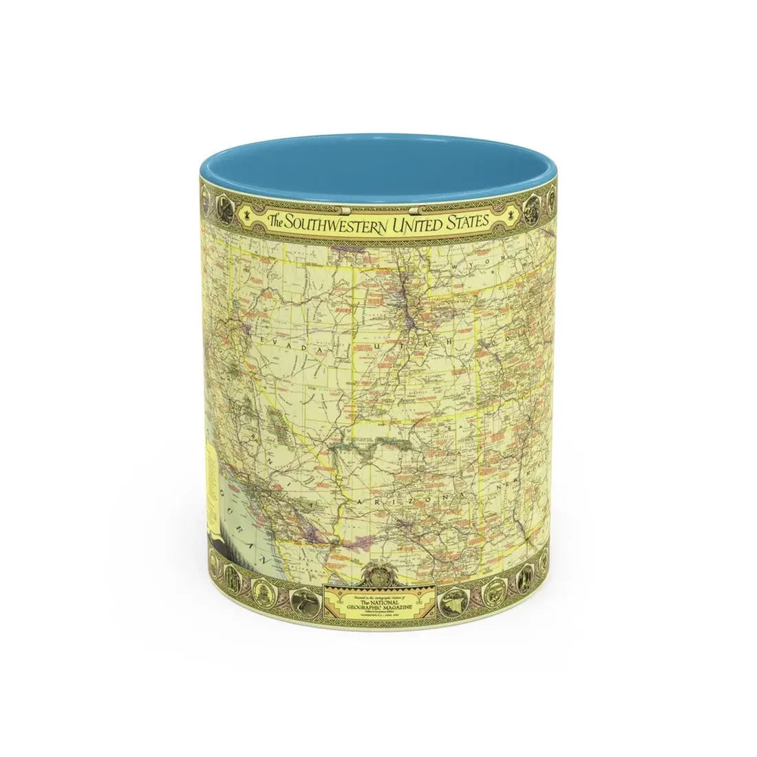 USA - Southwestern (1940) (Map) Accent Coffee Mug 11oz Light Blue - Go Mug Yourself