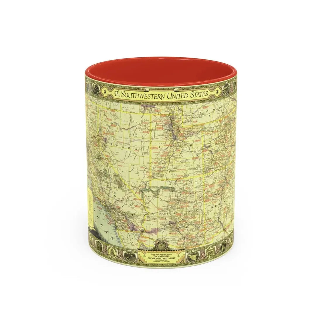 USA - Southwestern (1940) (Map) Accent Coffee Mug 11oz Red - Go Mug Yourself