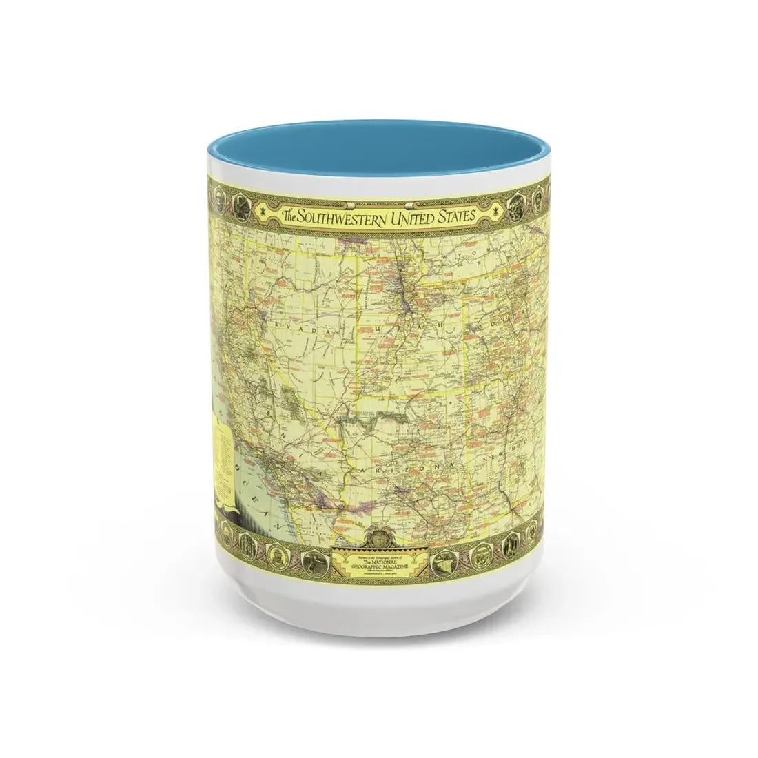USA - Southwestern (1940) (Map) Accent Coffee Mug 15oz Light Blue - Go Mug Yourself