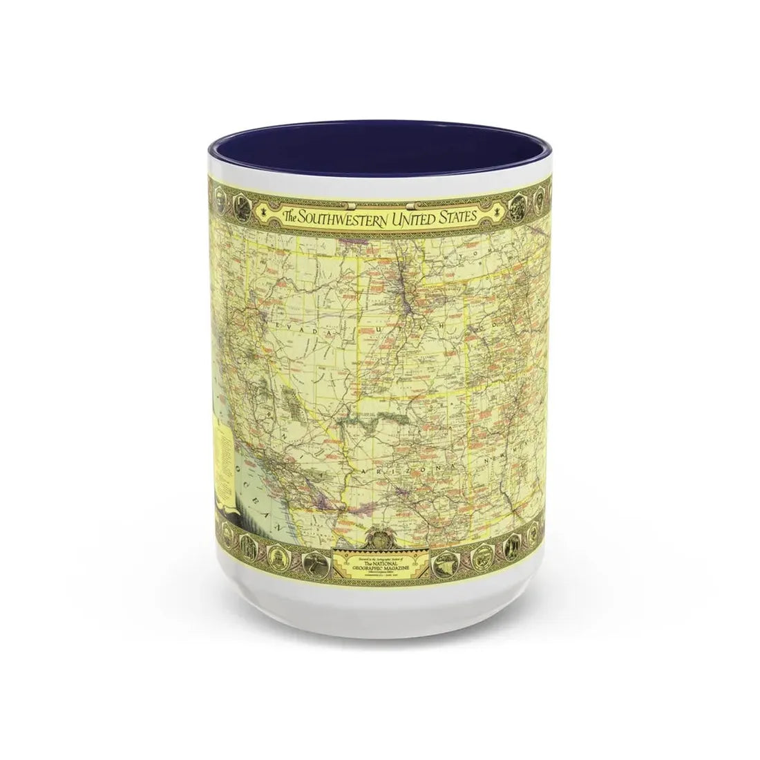 USA - Southwestern (1940) (Map) Accent Coffee Mug 15oz Navy - Go Mug Yourself