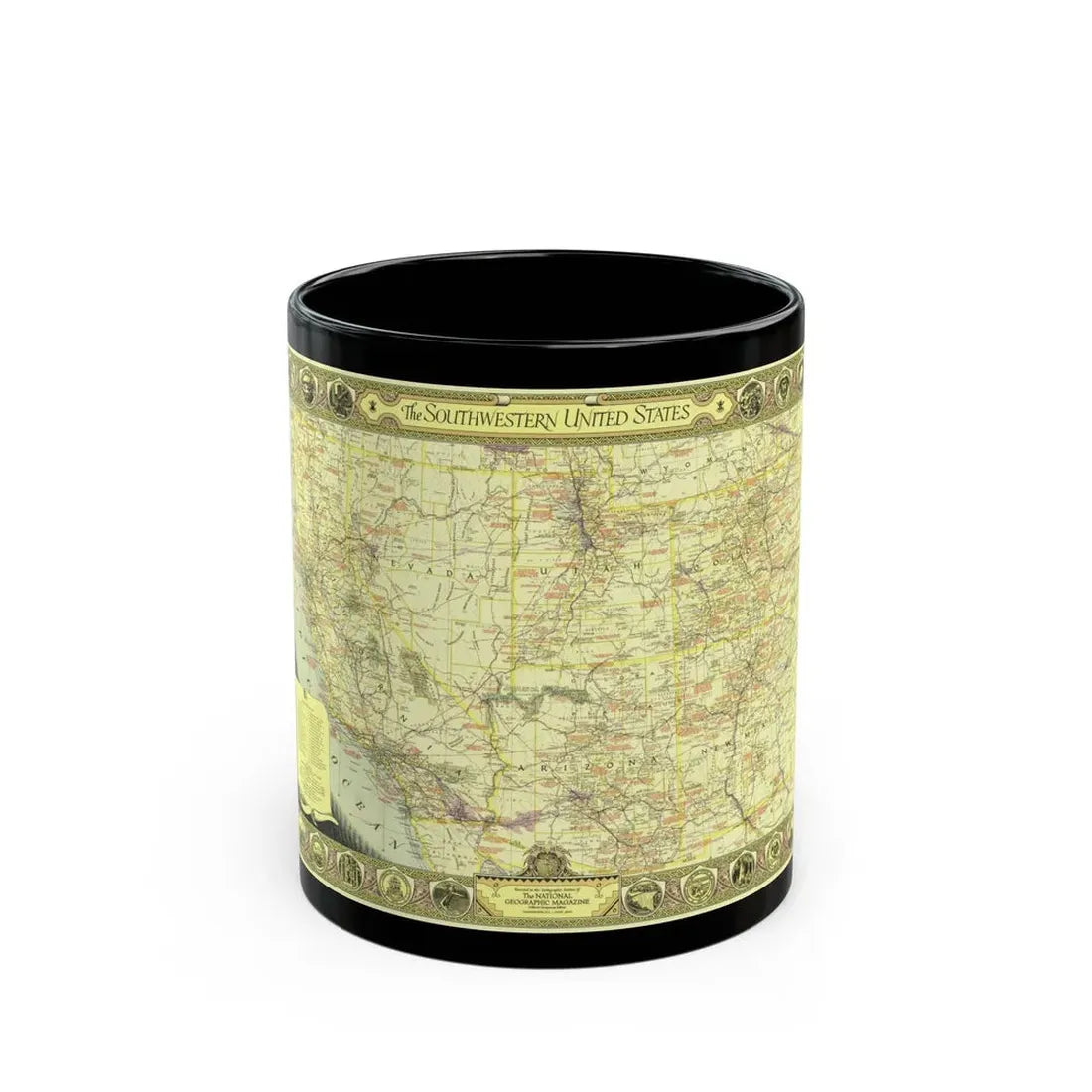 USA - Southwestern (1940) (Map) Black Coffee Mug 11oz - Go Mug Yourself
