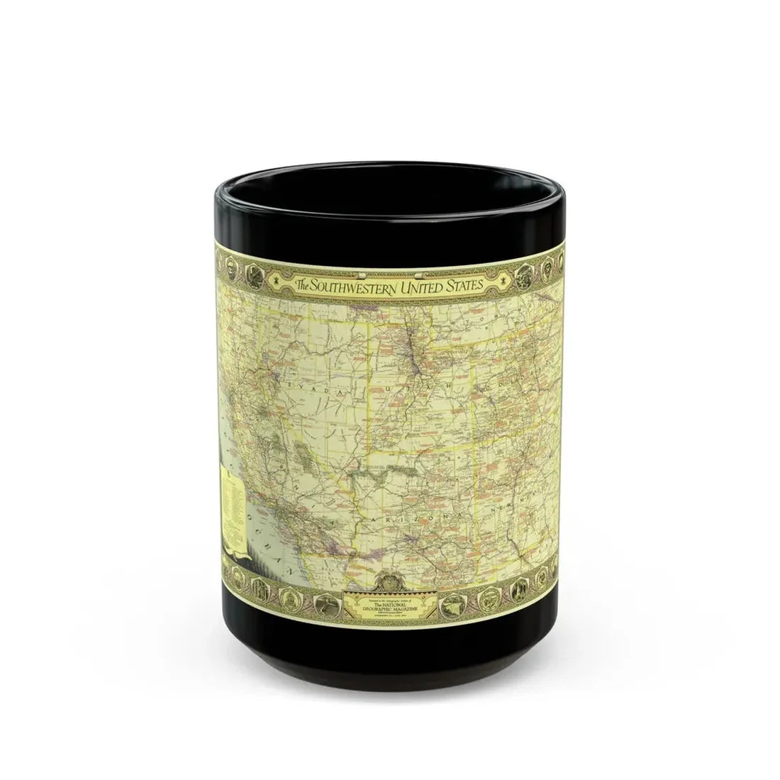 USA - Southwestern (1940) (Map) Black Coffee Mug 15oz - Go Mug Yourself