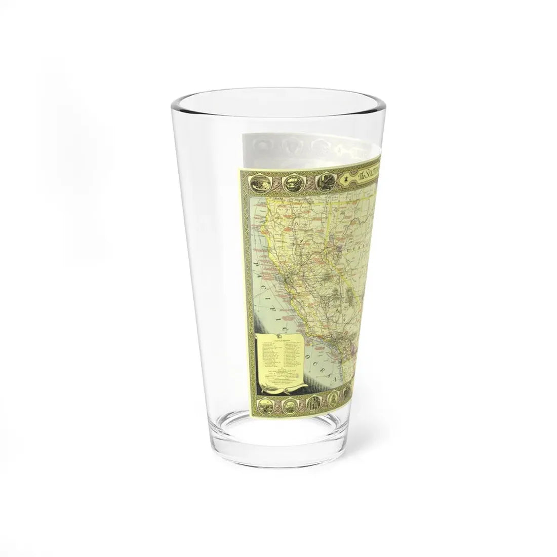 USA - Southwestern (1940) (Map) Pint Glass 16oz - Go Mug Yourself