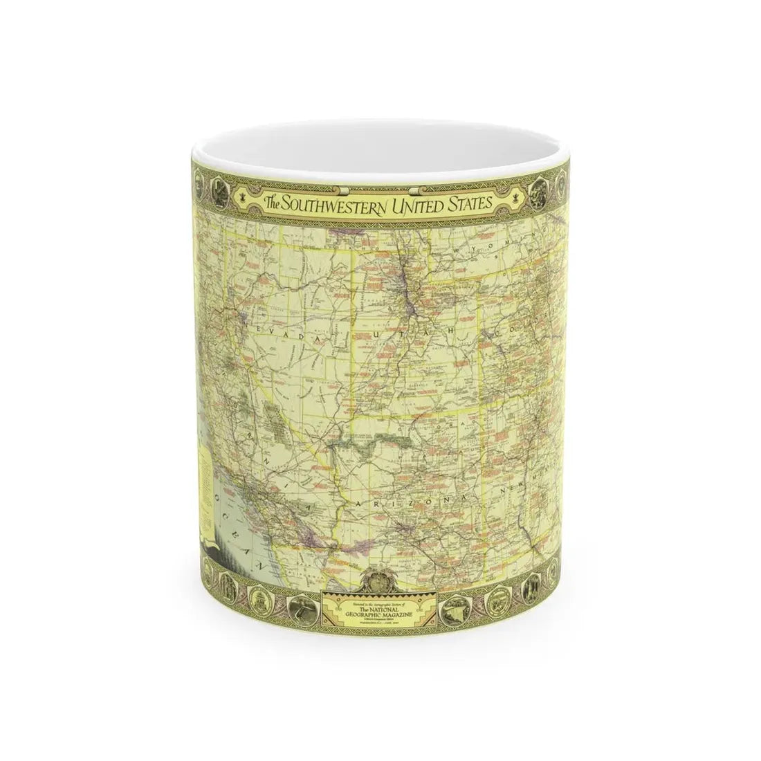 USA - Southwestern (1940) (Map) White Coffee Mug 11oz - Go Mug Yourself