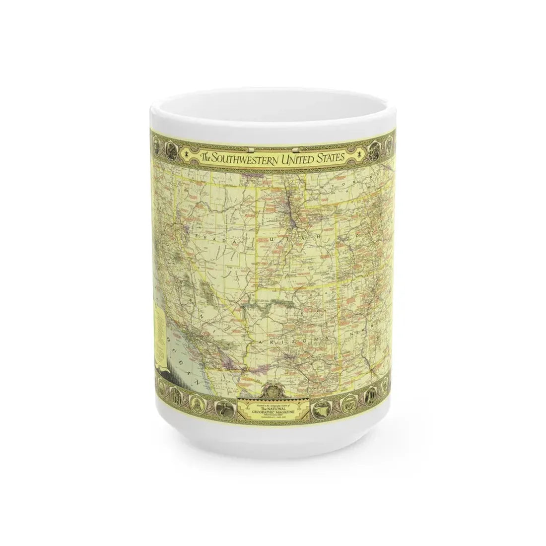 USA - Southwestern (1940) (Map) White Coffee Mug 15oz - Go Mug Yourself