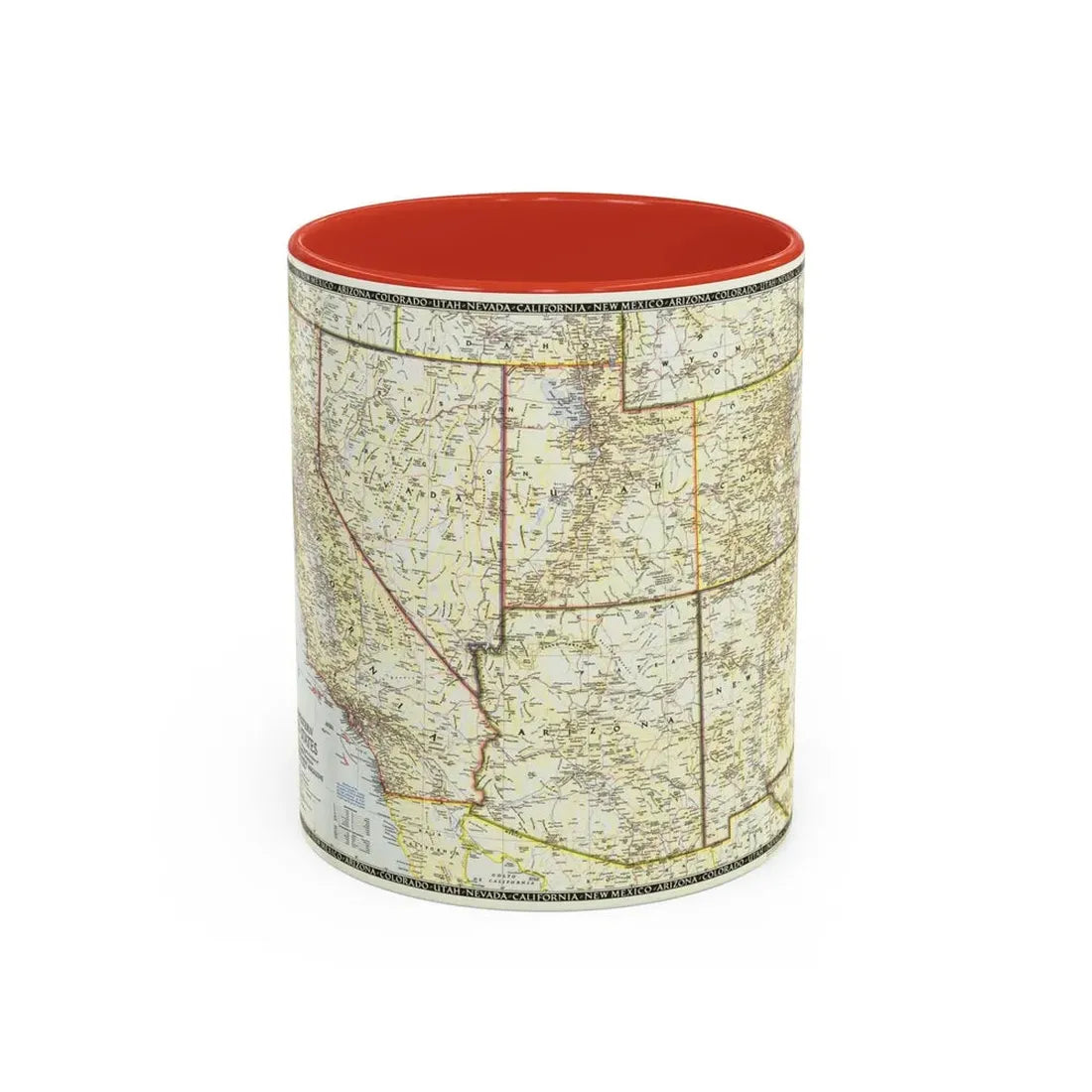 USA - Southwestern (1948) (Map) Accent Coffee Mug 11oz Red - Go Mug Yourself