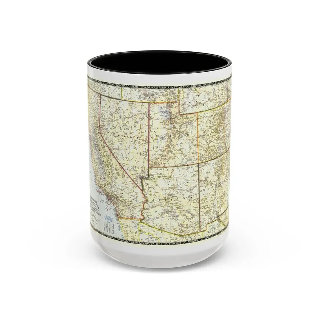 USA - Southwestern (1948) (Map) Accent Coffee Mug 15oz Black - Go Mug Yourself