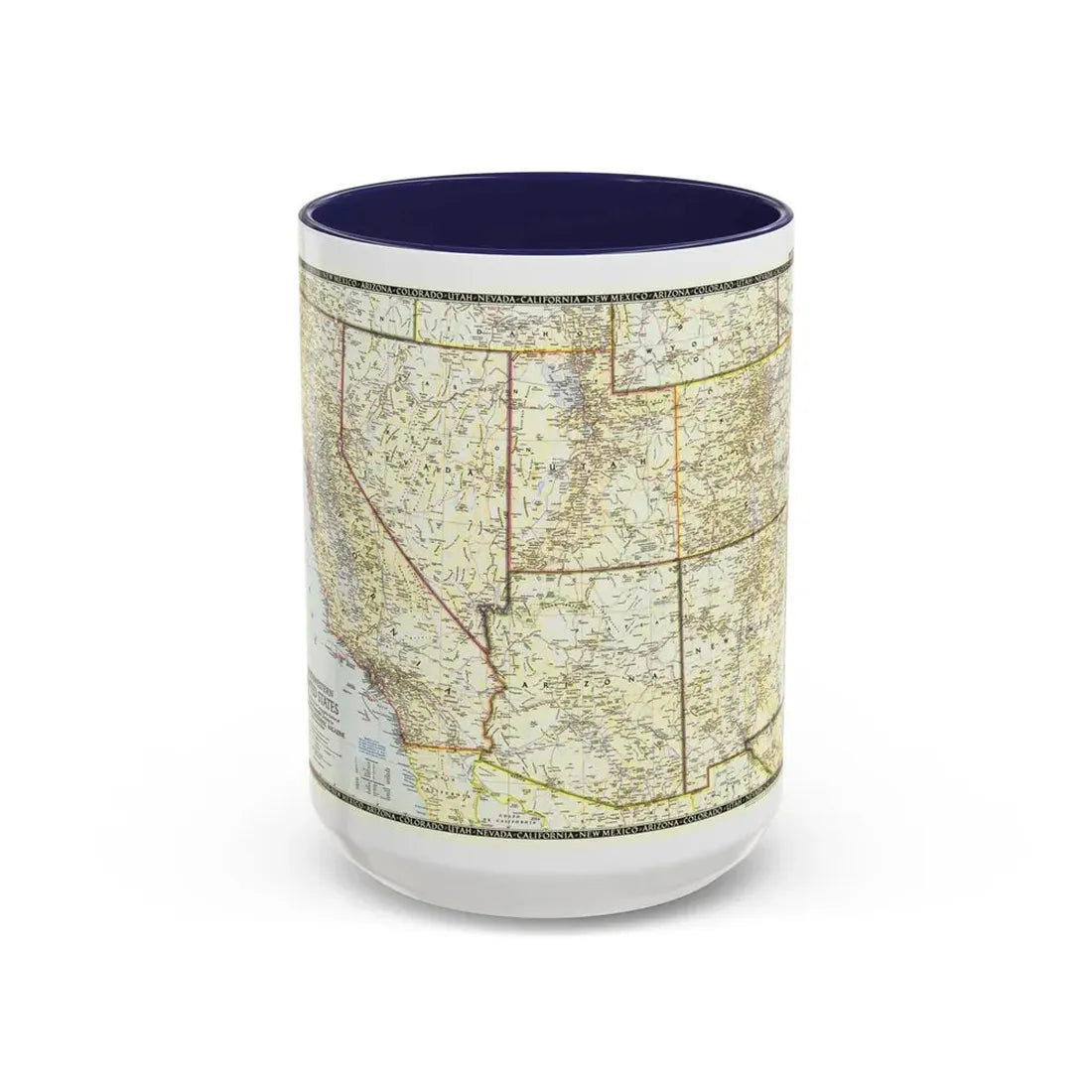 USA - Southwestern (1948) (Map) Accent Coffee Mug 15oz Navy - Go Mug Yourself