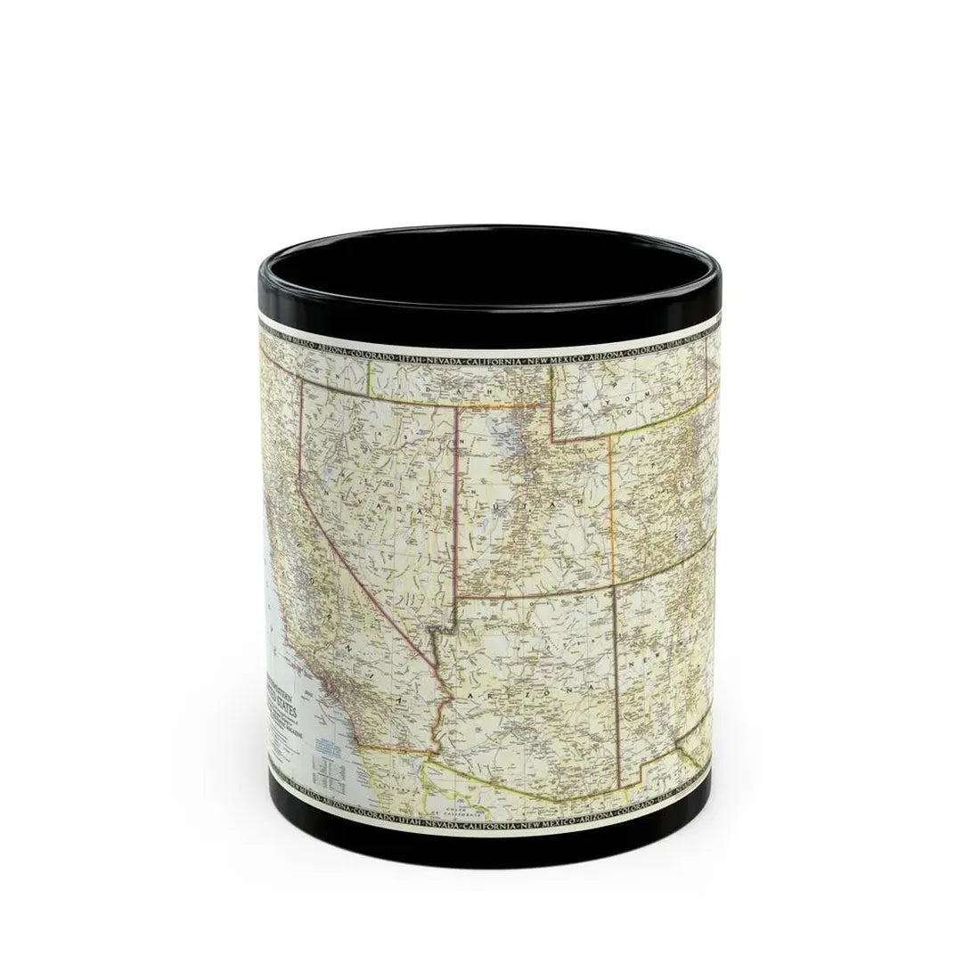 USA - Southwestern (1948) (Map) Black Coffee Mug 11oz - Go Mug Yourself